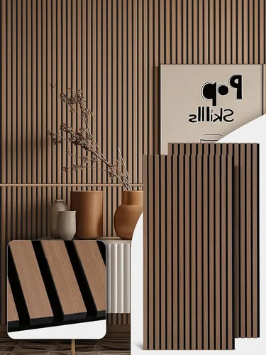 Miniatura 17 de Mollywell Paneles de madera para pared, instalación que ahorra tiempo, decoración de pared de listones de madera versátil, diseño acanalado mejorado