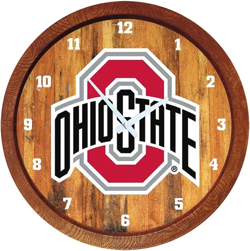 Miniatura 137 de The Fan-Brand NCAA Oklahoma Sooners: Reloj de pared con parte superior de barril de imitación para decoración de bar, decoración de fiesta