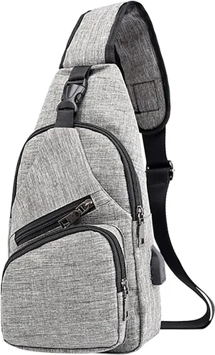 Bolso bandolera para mujeres y hombres, mochila deportiva, bolsas de hombro, bolsa de viaje, senderismo, bolsa de pecho de moda con USB, C-gris,