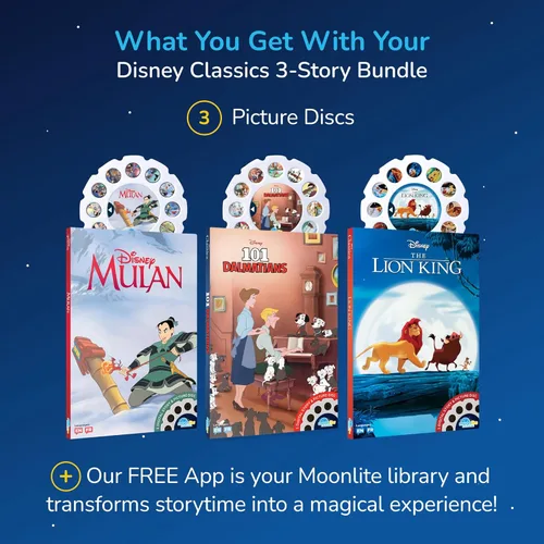 Miniatura 7 de Moonlite carretes de cuentos Storytime, set de 3 historias, El Rey León, 101 Dálmatas, Mulan, historias digitales, regalos de aprendizaje temprano