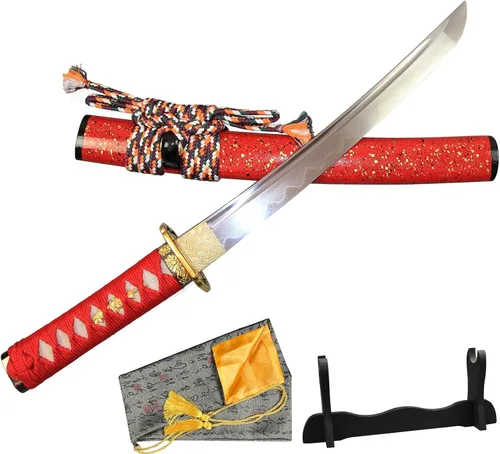 Miniatura 9 de Tanto Japonés Hecho a Mano de Acero Damasco Templado en Arcilla Espada Katana Corta Afilada de 20 Pulgadas