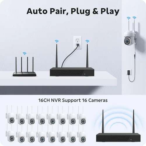 Miniatura 4 de CAMCAMP Sistema de cámara de seguridad de 16 canales, cámaras inalámbricas para seguridad en el hogar, seguimiento automático de 360°, control