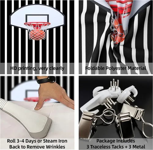 Miniatura 6 de Telón de fondo fotográfico de baloncesto de 5x3 pies, tapiz de pared deportivo, fondo de fotografía de zapatillas con rayas blancas y negras