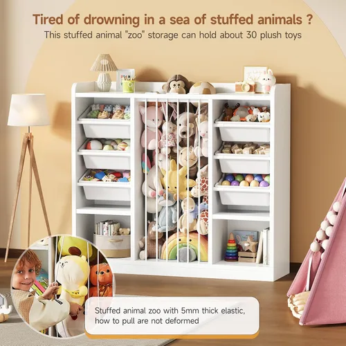 Miniatura 4 de ONBRILL Organizador de almacenamiento de juguetes con 6 contenedores de plástico extraíbles, almacenamiento de animales de peluche para niños Blanco
