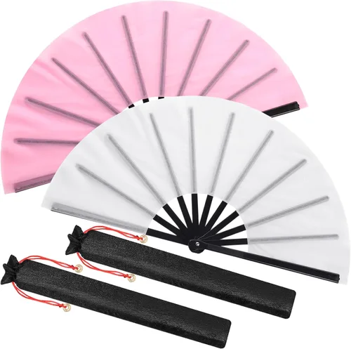Miniatura 69 de Maitys Paquete de 2 ventiladores de mano plegables grandes de 13 pulgadas, ventiladores chinos de mano grandes para baile de línea, Tai Chi