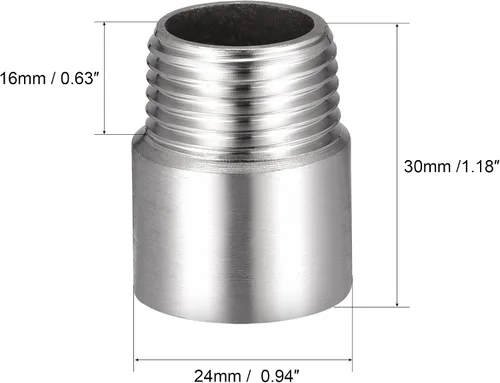 Miniatura 2 de Brazo de extensión de cabezal de ducha, 1.2 pulgadas 1/2PT macho a 1/2PT hembra rosca 304 acoplador de montaje de tubería de acero inoxidable