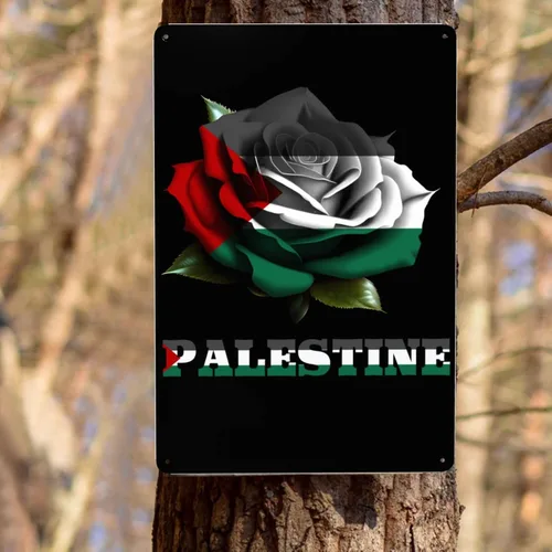 Miniatura 8 de Letrero de bandera de palestina con diseño de rosa y hierro, arte de pared para interiores y exteriores, hogar, dormitorio, bar, café, cocina