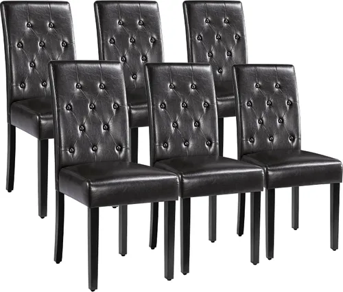 Miniatura 11 de Yaheetech Juego de 2 sillas de comedor tapizadas Parsons de cuero modernas con respaldo alto y patas de madera maciza, para comedor, sala de estar