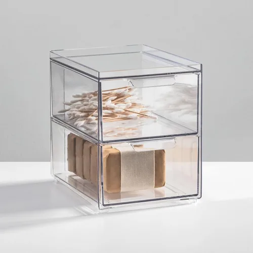 mDesign - Cajas de almacenamiento apilables con 2 cajones extraíbles - Cajones de plástico apilables para baño principal o de invitados, armario de