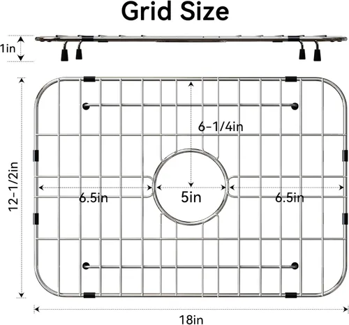 Miniatura 3 de Rejilla de fregadero de 18" x 12-1/2", rejillas de fregadero de acero inoxidable para la parte inferior de fregaderos de cocina, drenaje centrado