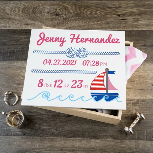 Miniatura 21 de Caja de recuerdo personalizada para bebé (huellas azules, regulares)
