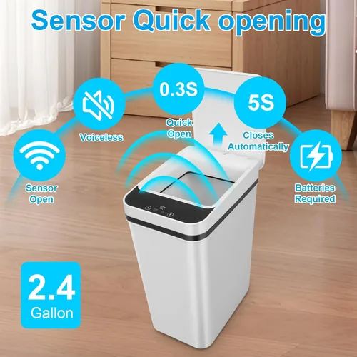 Miniatura 5 de Paquete de 2 Cubos de Basura para Baño, Cubo de Basura Inteligente sin Contacto, Cubo de Basura Automático con Sensor de Movimiento con Tapa, Cubo