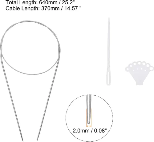 Miniatura 2 de uxcell Kit de agujas de tejer circulares, 25.2 pulgadas de largo, 0.079 in de diámetro, aguja redonda de acero inoxidable para proyectos hechos a