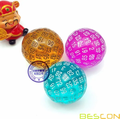 Miniatura 6 de Bescon Dados poliédricos translúcidos 100 lados, D100 transparente muere, Cubo de 100 lados, Dados de juego D100, Cubo de ámbar de 100 lados
