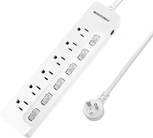 Miniatura 10 de Cable de extensión negro para electrodomésticos con interruptores individuales de encendido y apagado - 6 pies, cable de extensión resistente