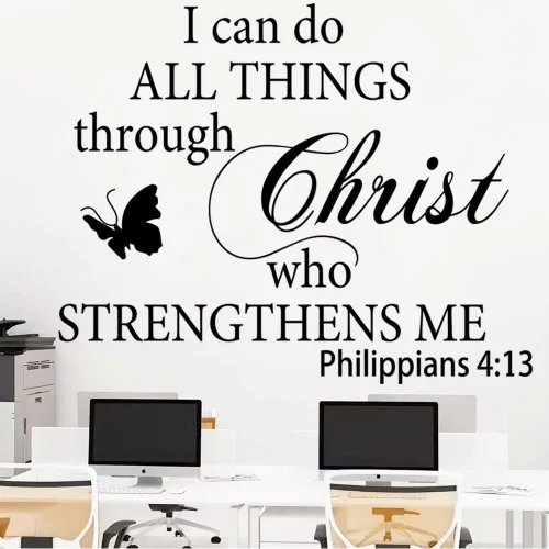 Miniatura 5 de Calcomanías de vinilo con citas motivacionales adhesivas para pared "I Can Do All Things Through Christ Who Strengthens Me" Citas cristianas