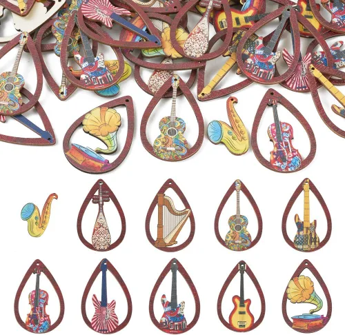 Miniatura 12 de Juego de 20 piezas de aretes de bola deportiva para fútbol, baloncesto, rugby, dijes de madera, 5 estilos, aretes de bola deportiva con ganchos