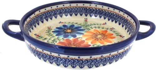 Miniatura 14 de Blue Rose Polish Pottery - Horno redondo pequeño Ashley naranja con asas, 9 pulgadas de diámetro, único, apto para lavavajillas y duradero