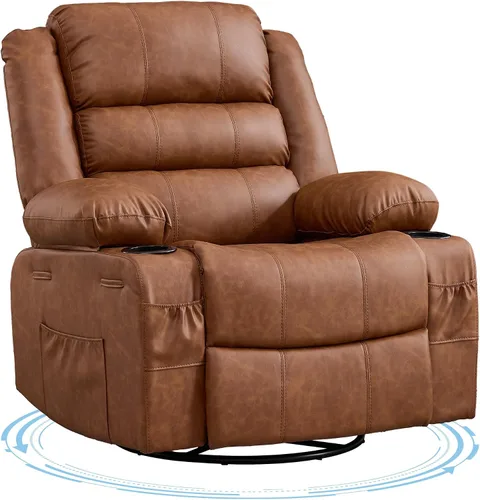 Miniatura 9 de Rocking Recliner Chair for Adults Linen Wide Upholstered Glider Recliner with Cup Holder Deep Seat Single Sofa Rocker Chair for Nursery Living Room