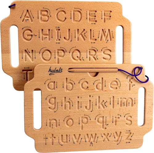 Hulats Aprende a Escribir: Tablero Sensorial Portátil de Madera para Trazado de Letras del Alfabeto - Práctica de Escritura para Niños Pequeños de