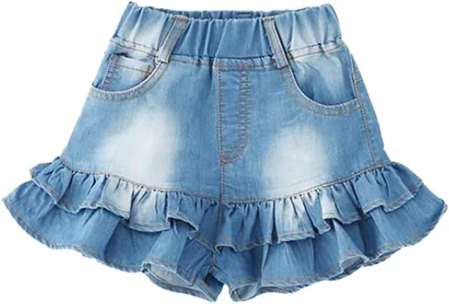 TIBE PINCESS Pantalones cortos de mezclilla para niñas de 2 capas con volantes de encaje para niños, falda de entrenamiento de bebé, pantalones