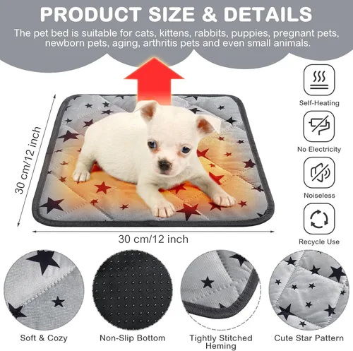 Miniatura 2 de Namalu 4 Pack Cama Autocalentable para Gatos con Patrón de Estrellas, Alfombrilla Térmica para Mascotas, Almohada Antideslizante para Jaula de Gris