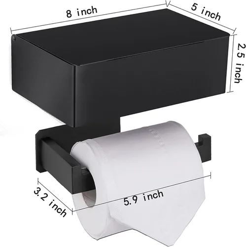 Miniatura 6 de Soporte de papel higiénico adhesivo con estante y almacenamiento, juego de soporte de rollo de papel higiénico montado en la pared y dispensador