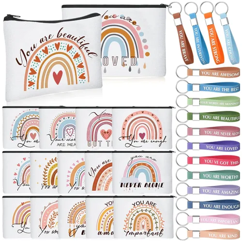 Miniatura 9 de Hillban - 32 bolsas de lona de maquillaje cosmético de lona a granel para mujeres, regalos inspiradores para profesores, bolsa de viaje, neceser