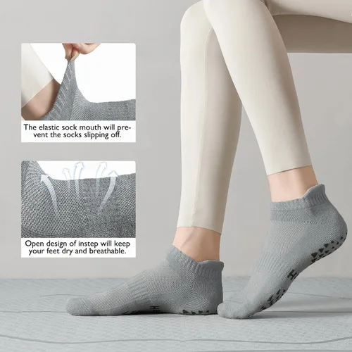 Miniatura 3 de Hstyle 6 pares de calcetines de yoga con agarres para mujeres y hombres, ideales para ballet, entrenamiento descalzo, calcetines antideslizantes