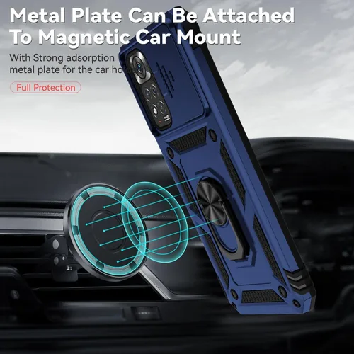 Miniatura 6 de Funda para Redmi Note 11 (4G)/Redmi Note 11S 2201117TY con protector de pantalla de vidrio templado y cubierta de cámara deslizante, anillo Azul