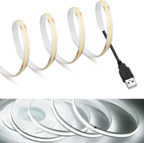Miniatura 28 de MDee】Tira de luces LED COB de 3000K blanco cálido 1.64 pies/0.5m 5V cinta de luces LED flexibles CRI 90+ 800LM/m 320LEDs/m para decoración