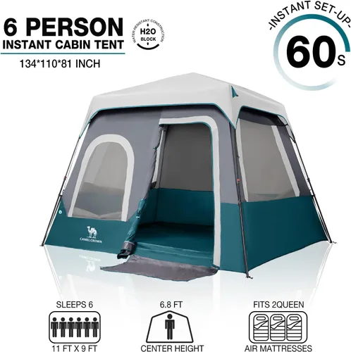 Miniatura 3 de CAMEL CROWN 4/6 Person Instant Cabin Tent, Pop Up Windproof Tents for Camping, 60-Second Setup Family Tent with Carry Bag for Outdoor Hiking Azul
