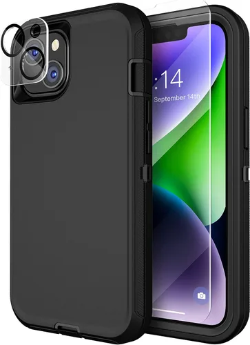 Miniatura 11 de MXX Funda para iPhone 13, con protector de pantalla de vidrio templado, protector de lente de cámara de 3 capas de alta resistencia, a prueba