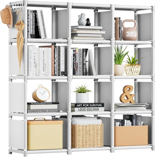 Miniatura 13 de Mavivegue Estante para libros, organizador de almacenamiento de 6 cubos, estantería de bricolaje, estantería de cubo de metal, estantería alta
