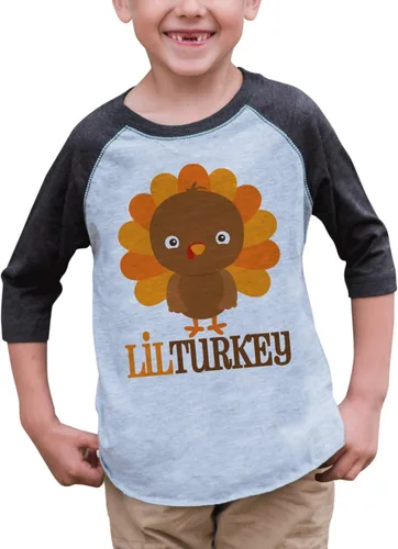 Miniatura 2 de 7 ate 9 Apparel Camisa estilo raglán gris para bebé niño, con diseño de pavo pequeño de Acción de Gracias