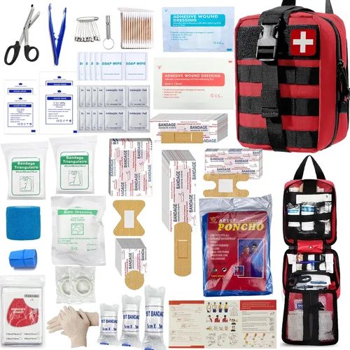 Juego de 293 piezas – Kit de primeros auxilios Molle Bolsas de supervivencia de emergencia adecuado para actividades al aire libre, hogar, escuela,