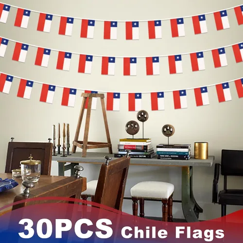Miniatura 6 de Bandera de Banderines en Cordel de Chile, Pequeñas Mini Banderas Chilenas Guirnalda de Banderines, Decoración Nacional del País para Escuela
