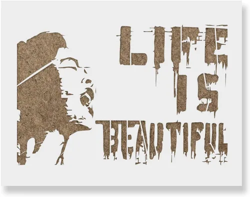 Banksy - Plantilla reutilizable para paredes y manualidades, plantillas reutilizables de Life is Beautiful para pintar en tamaños pequeños y