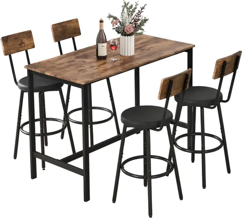 Miniatura 9 de Zevemomo Juego de mesa de comedor de 5 piezas, juego de mesa de bar para 4, mesa de cocina y sillas, mesa alta de altura de mostrador con 4