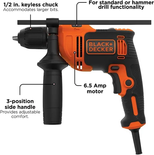 Miniatura 2 de BLACK+DECKER Taladro percutor, 6.5 amperios, 1/2 pulgada (BEHD201)