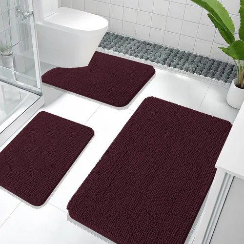 Miniatura 76 de OLANLY Juego de Alfombras de Baño de 3 Piezas, Tapetes de Baño de Chenilla Suave y Absorbente y Alfombra de Contorno en Forma de U para Inodoro