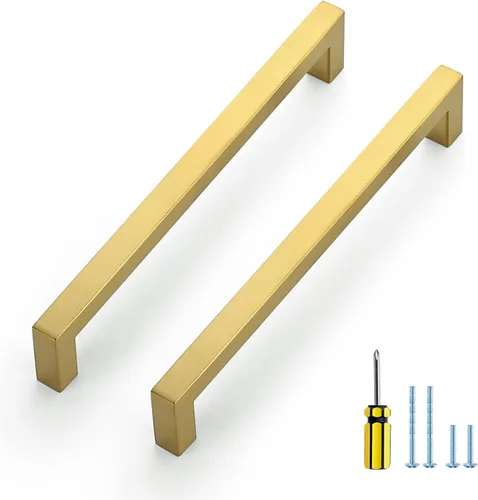 Miniatura 21 de Ravinte Paquete de 5 tiradores dorados de latón brusehed de 3 pulgadas para gabinetes de cocina, herrajes de cocina cuadrados dorados para gabinete