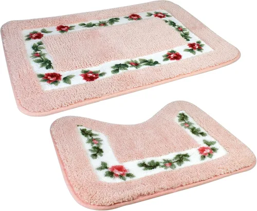 Miniatura 10 de Bonita alfombra de área de flores de rosas en forma de corazón para un baño súper suave, antideslizante, absorbente, alfombra de baño floral Azul