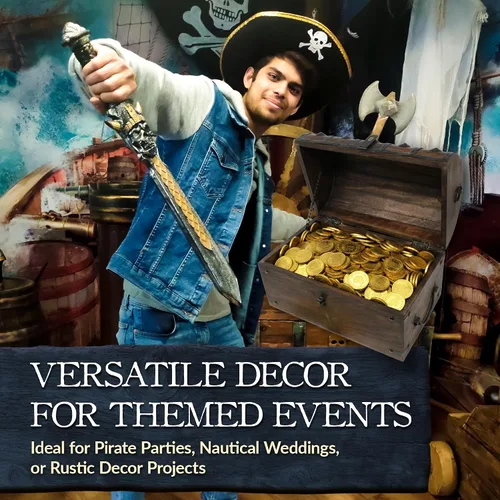 Miniatura 8 de Nautical Cove Cofre del tesoro pirata hecho a mano para premios infantiles y aula con cerradura y llaves de esqueleto – Caja de almacenamiento