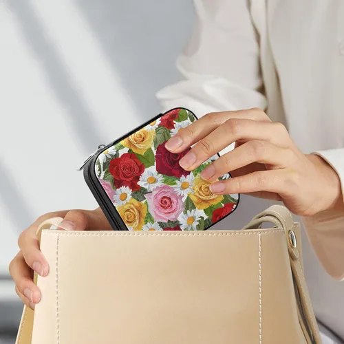 Miniatura 7 de Kigai Rose Daisy Travel Jewelry Box Organizer for Women, PU Leather Portable Small Jewelry Storage Holder Box for Earrings Rings Necklaces Bracelet