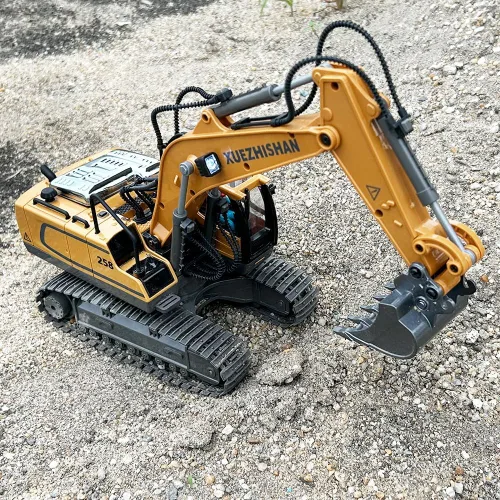 Miniatura 5 de Excavadora de control remoto para niños, excavadora RC con 2 baterías recargables, luces de pala de metal y sonidos de 2.4 GHz, mejor juguete