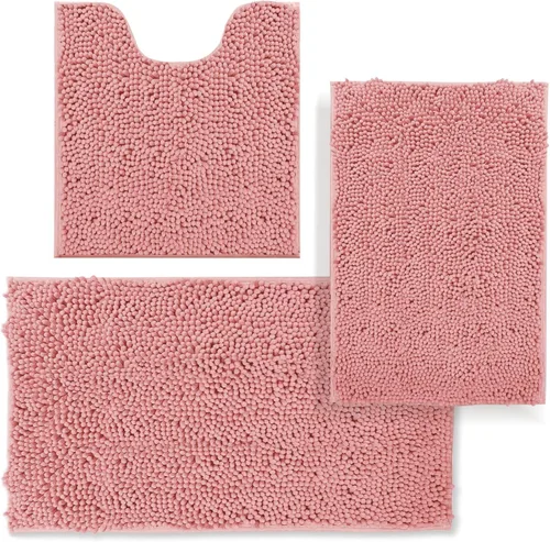 Miniatura 19 de Juego de alfombras de baño de 3 piezas, tapetes de baño para baño antideslizantes, alfombras de baño de felpilla gruesa, suaves y absorbentes, juego