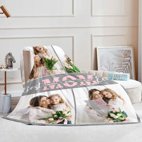 Miniatura 3 de Manta personalizada con fotos para mamá de hija, hijo, niños, marido, manta personalizada con foto, regalos para la mejor mamá del mundo, mantas