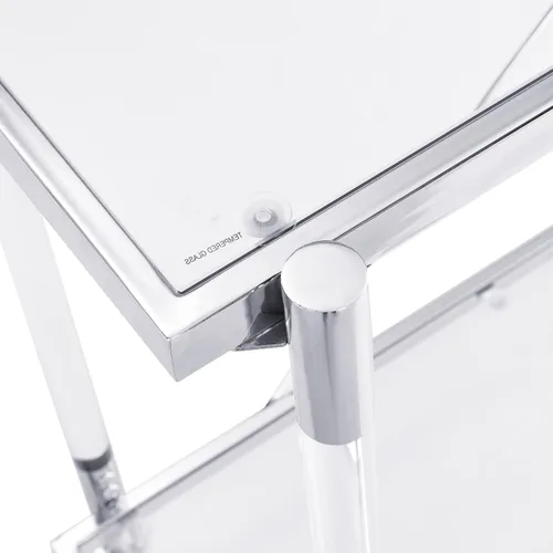 Miniatura 8 de Moderna mesa consola de cristal plateado, mesa de sofá estrecha para entrada con estantes de almacenamiento de 2 niveles para pasillo, espacio