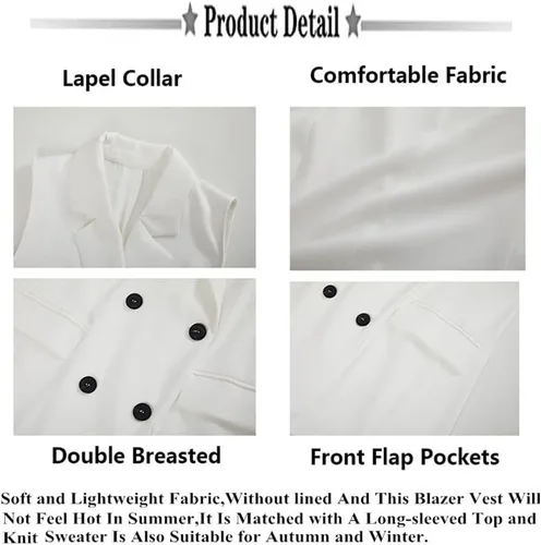 Miniatura 5 de Chaleco casual de doble botonadura para mujer, sin mangas, con parte delantera abierta, con bolsillos